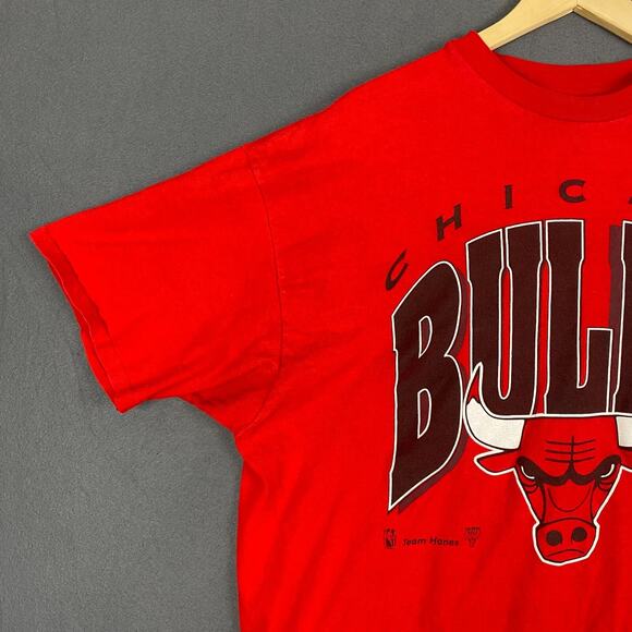 VTG Chicago Bulls T-Shirt Mens 2XL Red Single Stitch Hanes Beefy NBA USA 90s - Picture 3 of 14